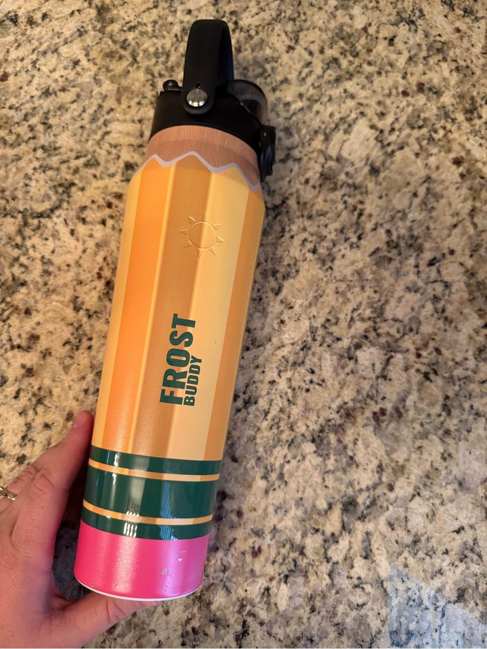 Frost Buddy Yellow Pink Pencil Water Bottle 32 oz